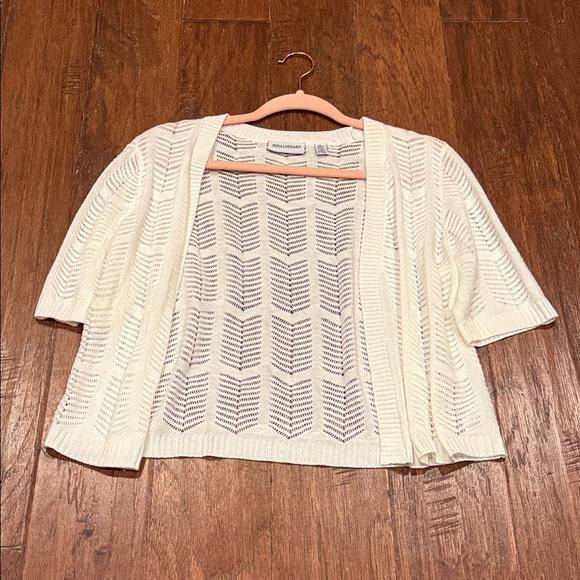 Large Nina Leonard Cream Colored Short Sleeve Cardigan - Picture 3 of 8